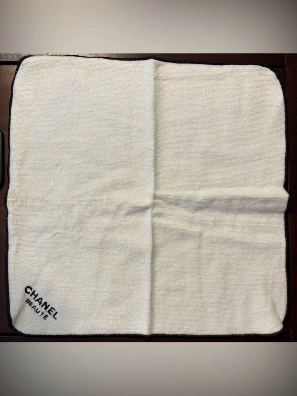 VINTAGE RARE CHANEL Beauté White Face/Hand towel with Black Border